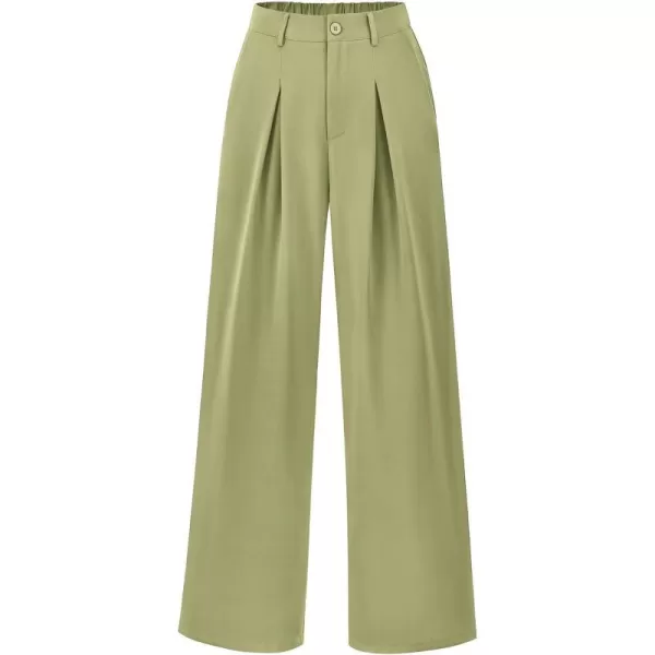 imageBTFBM Women High Waist Casual Wide Leg Long Palazzo Pants Button Down Loose Business Work Office Trousers with PocketsSolid Light Green