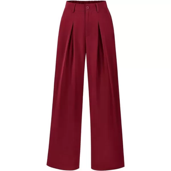 imageBTFBM Women High Waist Casual Wide Leg Long Palazzo Pants Button Down Loose Business Work Office Trousers with PocketsSolid Wine Red