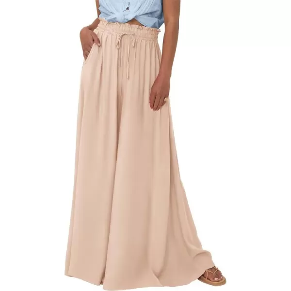 imageBTFBM Women High Waisted Wide Leg Pants Summer Casual Flowy Lounge Palazzo Pants Floral Solid Beach Trousers with PocketSolid Beige