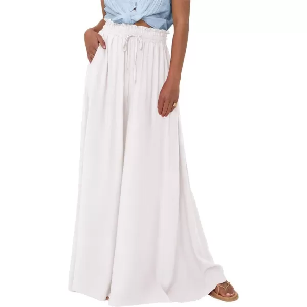 imageBTFBM Women High Waisted Wide Leg Pants Summer Casual Flowy Lounge Palazzo Pants Floral Solid Beach Trousers with PocketSolid White
