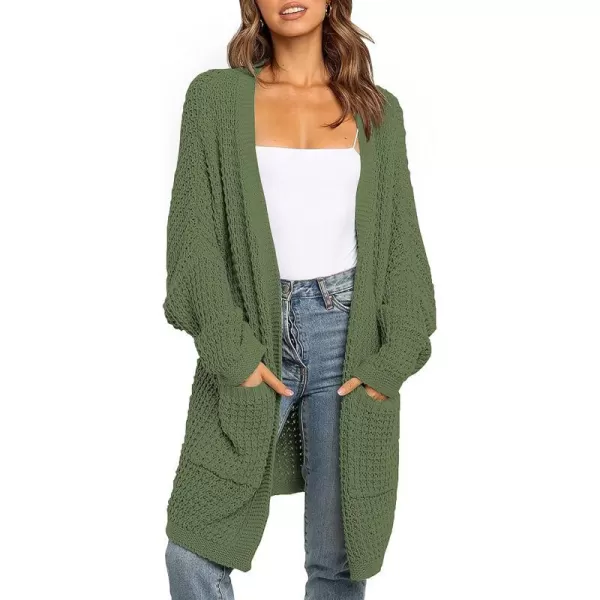 imageBTFBM Women Long Sleeve Open Front Plain Knit Cardigan Fashion Color Block Striped Slouchy Loose Pockets Sweater OutwearArmy Green