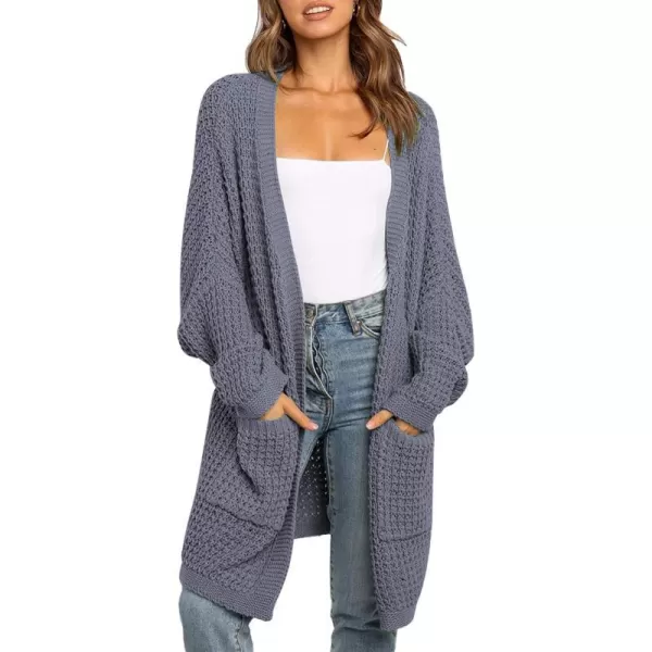 imageBTFBM Women Long Sleeve Open Front Plain Knit Cardigan Fashion Color Block Striped Slouchy Loose Pockets Sweater OutwearDark Grey