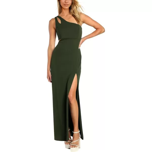 imageBTFBM Women One Shoulder Formal Dresses Cutout Sleeveless Side Split Backless Bodycon Party Cocktail Evening Maxi DressSolid Army Green