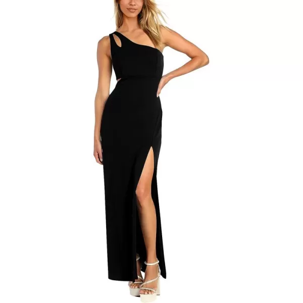 imageBTFBM Women One Shoulder Formal Dresses Cutout Sleeveless Side Split Backless Bodycon Party Cocktail Evening Maxi DressSolid Black