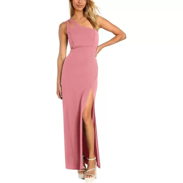 imageBTFBM Women One Shoulder Formal Dresses Cutout Sleeveless Side Split Backless Bodycon Party Cocktail Evening Maxi DressSolid Pink