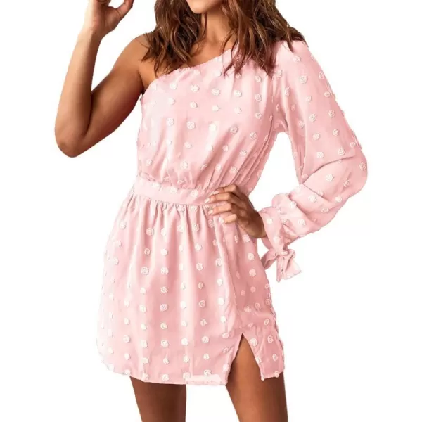 imageBTFBM Women One Shoulder Long Sleeve Casual Summer Dresses 2023 Spring Swiss Dot Split Flowy Short Mini ALine DressBTFBM Women One Shoulder Long Sleeve Casual Summer Dresses 2023 Spring Swiss Dot Split Flowy Short Mini ALine Dress