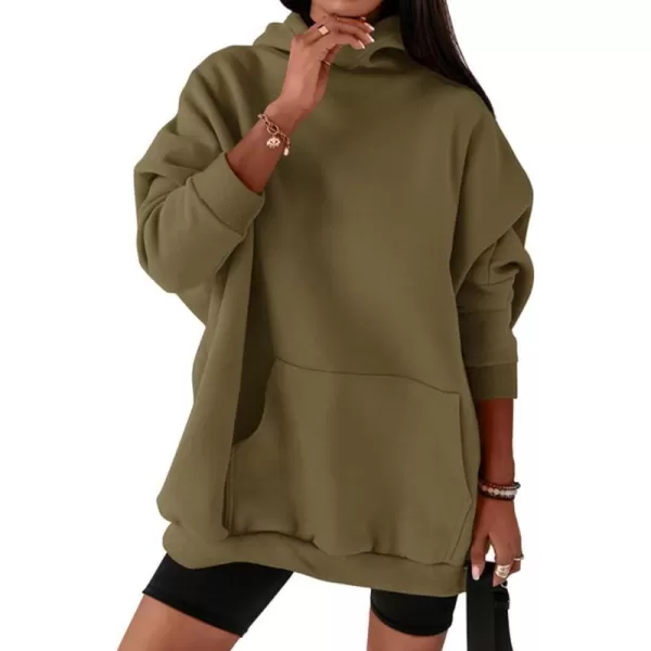 imageBTFBM Women Oversized Hoodies Pullover Fleece Hooded Sweatshirt Casual Long Sleeve Tops Sweater Fall Winter Fashion 2023Solid Army Green