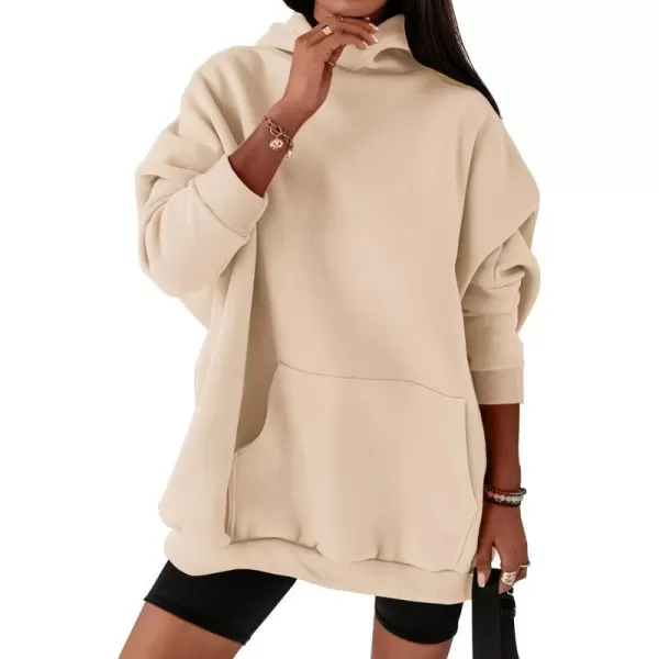 imageBTFBM Women Oversized Hoodies Pullover Fleece Hooded Sweatshirt Casual Long Sleeve Tops Sweater Fall Winter Fashion 2023Solid Beige