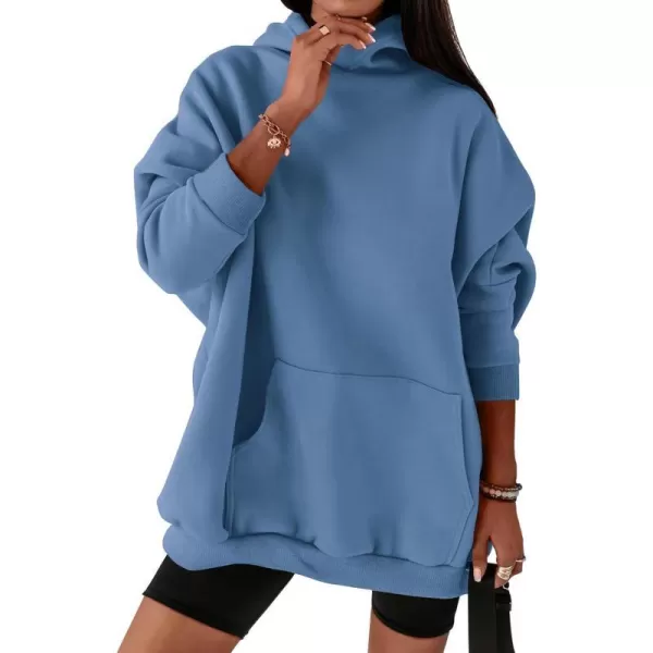 imageBTFBM Women Oversized Hoodies Pullover Fleece Hooded Sweatshirt Casual Long Sleeve Tops Sweater Fall Winter Fashion 2023Solid Blue
