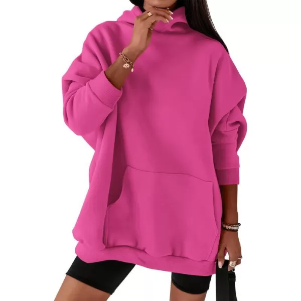 imageBTFBM Women Oversized Hoodies Pullover Fleece Hooded Sweatshirt Casual Long Sleeve Tops Sweater Fall Winter Fashion 2023Solid Rose Red