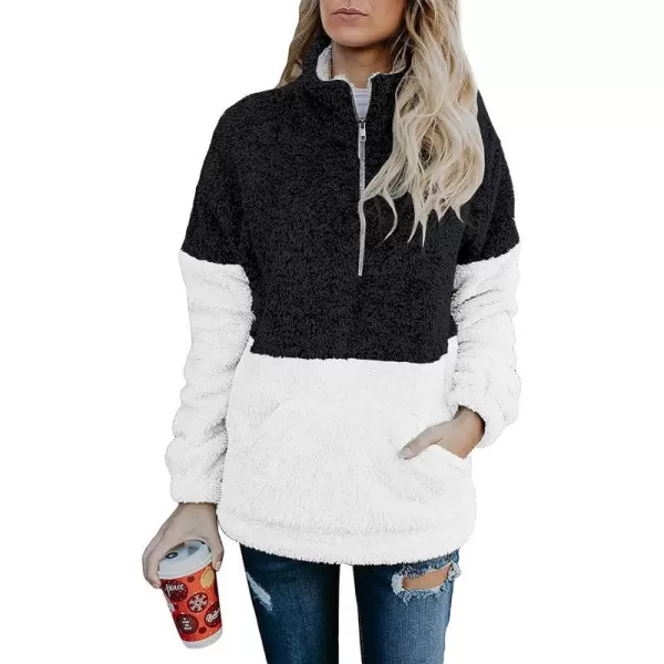 imageBTFBM Women Sherpa Pullover Quarter Zip Long Sleeve Fluffy Soft Fleece Jackets Sweaters Sweatshirts Hoodies Outwear CoatBlack