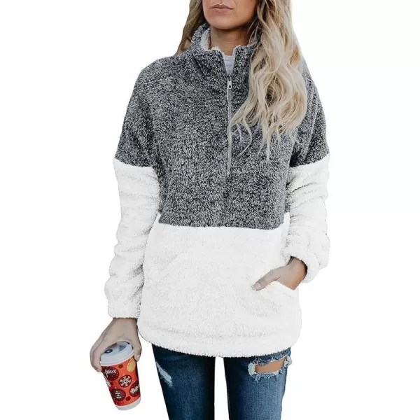 imageBTFBM Women Sherpa Pullover Quarter Zip Long Sleeve Fluffy Soft Fleece Jackets Sweaters Sweatshirts Hoodies Outwear CoatGrey
