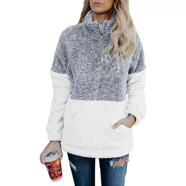 imageBTFBM Women Sherpa Pullover Quarter Zip Long Sleeve Fluffy Soft Fleece Jackets Sweaters Sweatshirts Hoodies Outwear CoatGrey Blue