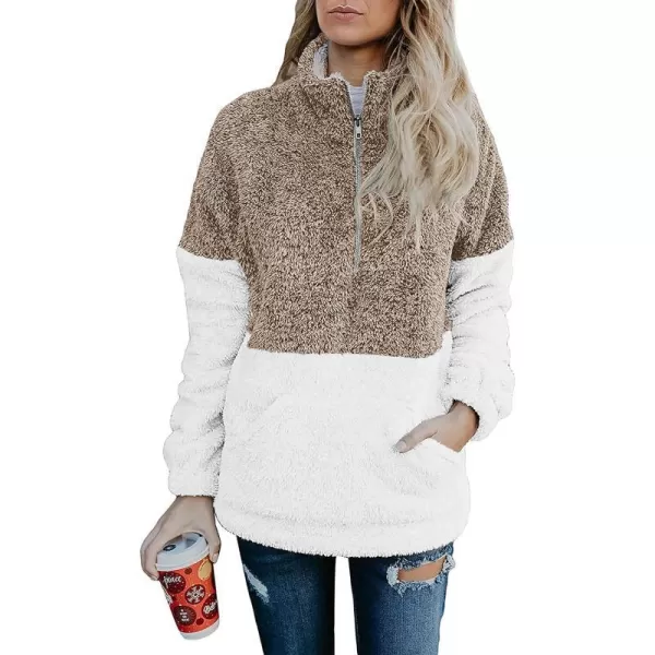 imageBTFBM Women Sherpa Pullover Quarter Zip Long Sleeve Fluffy Soft Fleece Jackets Sweaters Sweatshirts Hoodies Outwear CoatKhaki 2