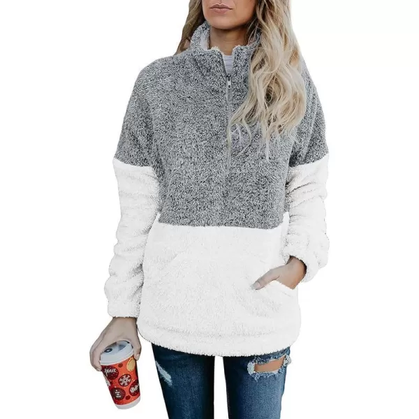 imageBTFBM Women Sherpa Pullover Quarter Zip Long Sleeve Fluffy Soft Fleece Jackets Sweaters Sweatshirts Hoodies Outwear CoatLight Grey