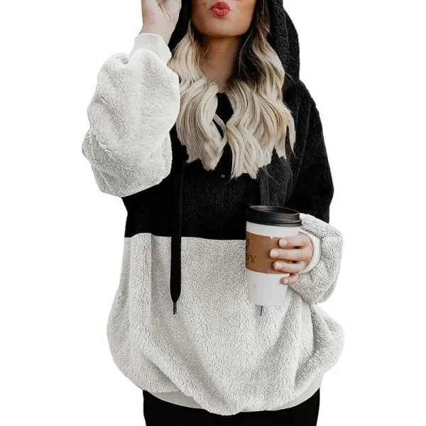 imageBTFBM Women Sherpa Pullover Quarter Zip Long Sleeve Fluffy Soft Fleece Jackets Sweaters Sweatshirts Hoodies Outwear CoatQblack