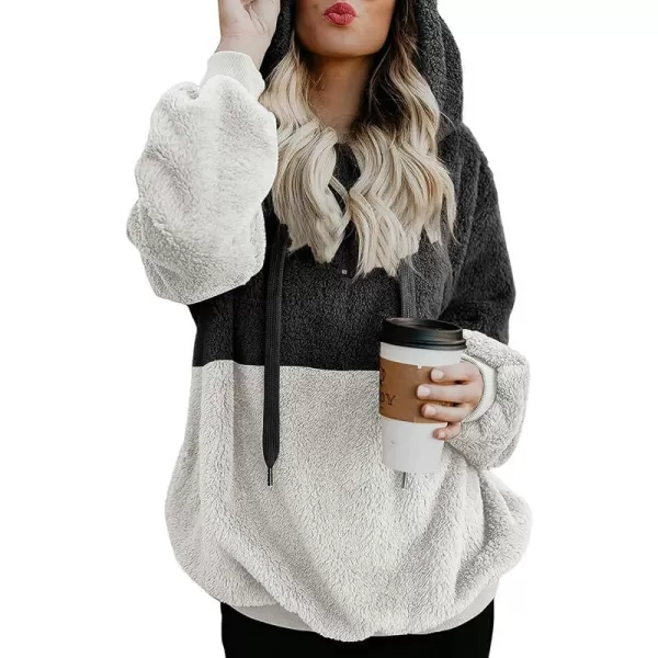 imageBTFBM Women Sherpa Pullover Quarter Zip Long Sleeve Fluffy Soft Fleece Jackets Sweaters Sweatshirts Hoodies Outwear CoatQgrey