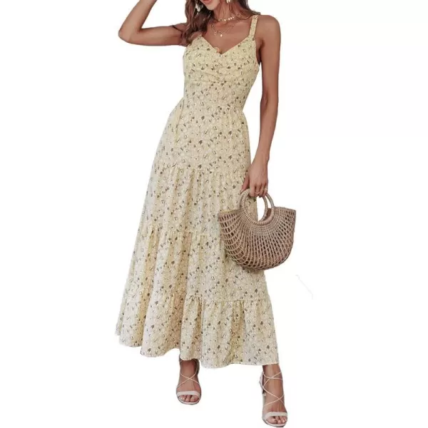 imageBTFBM Women Sleeveless V Neck Summer Maxi Dresses 2023 Print Backless Strap Tie Back Beach Party Pleated Long Boho DressPrint Apricot White