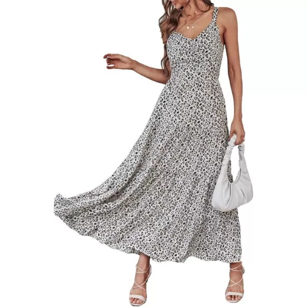 imageBTFBM Women Sleeveless V Neck Summer Maxi Dresses 2023 Print Backless Strap Tie Back Beach Party Pleated Long Boho DressPrint Grey Black