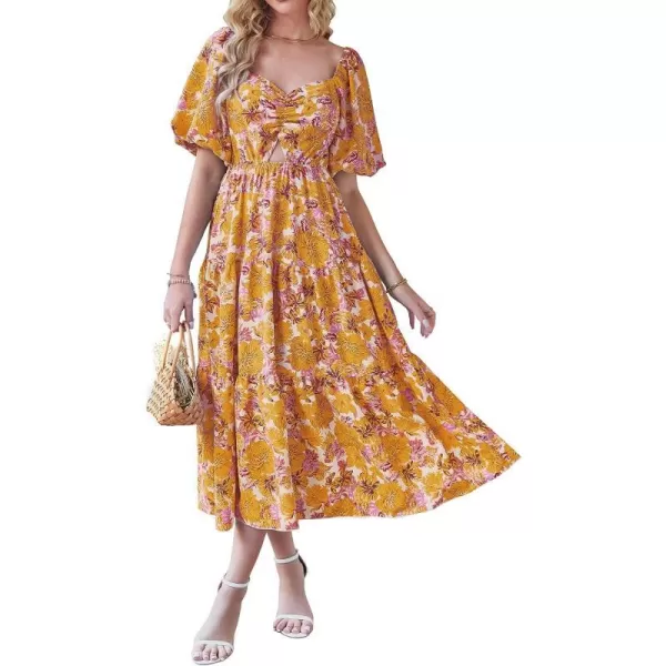 imageBTFBM Women Summer Dresses 2023 Casual Flowy Beach Square Neck Puff Short Sleeve Smocked Back Boho Floral Long Maxi DressBTFBM Women Summer Dresses 2023 Casual Flowy Beach Square Neck Puff Short Sleeve Smocked Back Boho Floral Long Maxi Dress