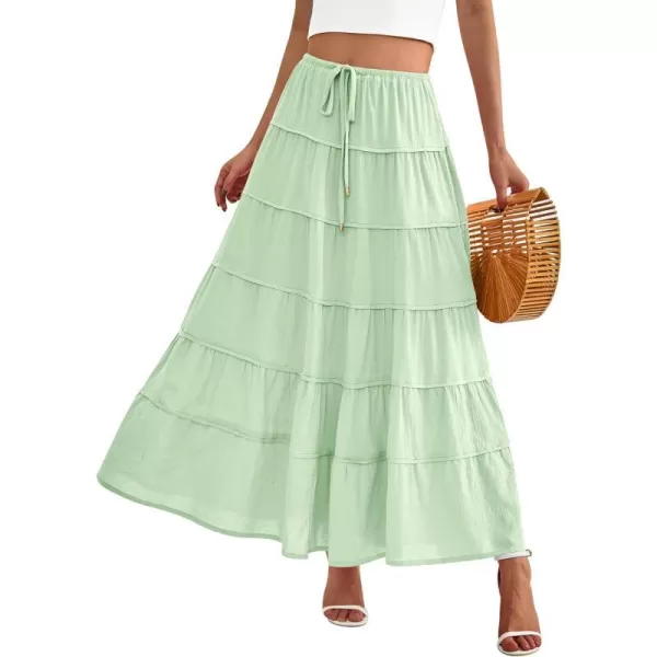 imageBTFBM Women Summer Tiered Maxi Skirt Drawstring Elastic MidWaist A Line Boho Beach Dress Flowy Long Skirts with PocketSolid Light Green