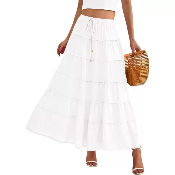 imageBTFBM Women Summer Tiered Maxi Skirt Drawstring Elastic MidWaist A Line Boho Beach Dress Flowy Long Skirts with PocketSolid White
