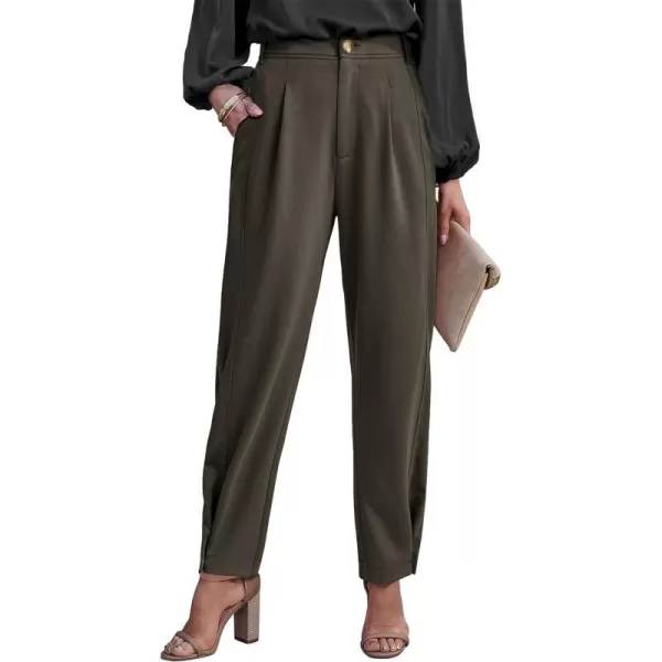 imageBTFBM Womens 2023 Casual Button Down Pants Elastic High Waist Business Work Trousers Long Straight Slacks with PocketsSolid Army Green