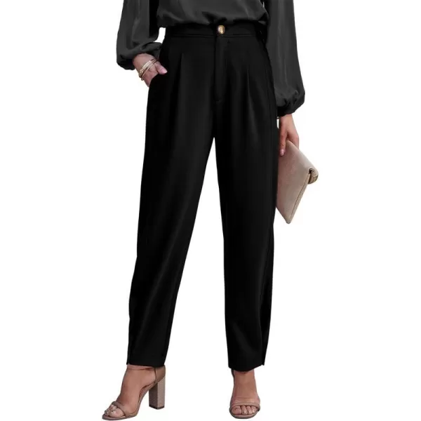 imageBTFBM Womens 2023 Casual Button Down Pants Elastic High Waist Business Work Trousers Long Straight Slacks with PocketsSolid Black