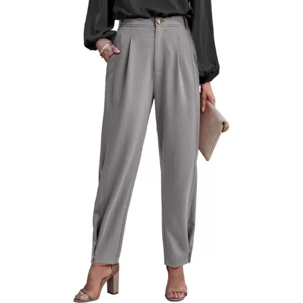 imageBTFBM Womens 2023 Casual Button Down Pants Elastic High Waist Business Work Trousers Long Straight Slacks with PocketsSolid Grey