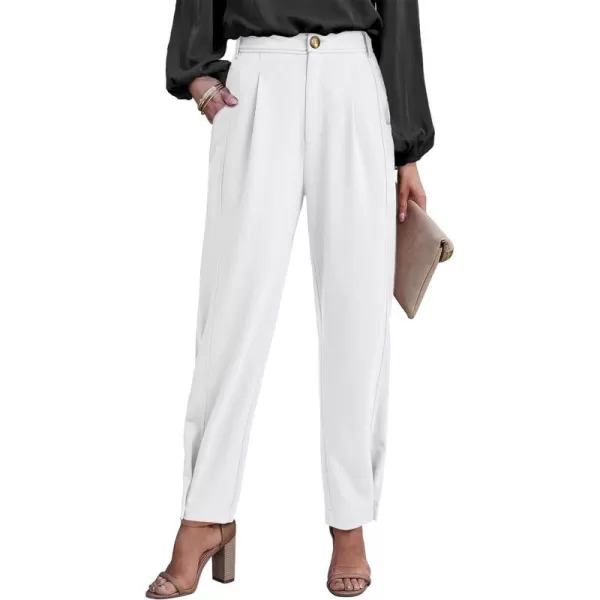imageBTFBM Womens 2023 Casual Button Down Pants Elastic High Waist Business Work Trousers Long Straight Slacks with PocketsSolid White