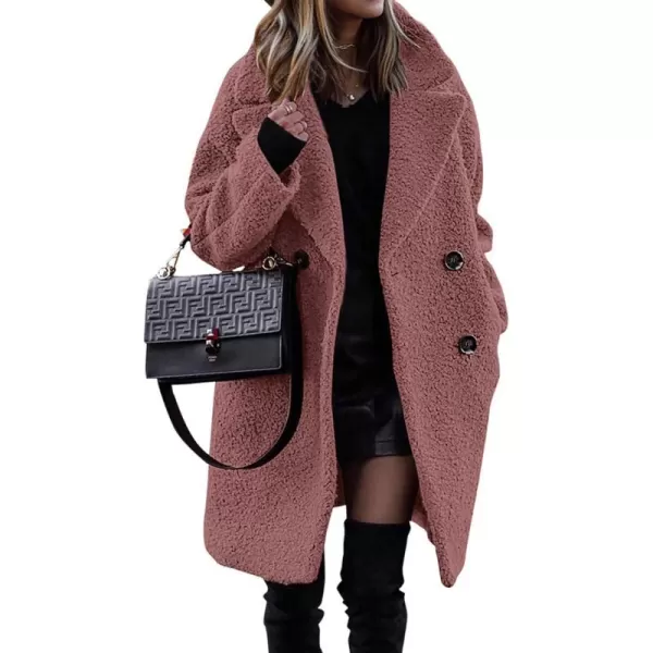 imageBTFBM Womens 2023 Fuzzy Fleece Winter Coat Lapel Long Sleeve Button Down Warm Faux Fur Outwear Sherpa Jacket CardiganSolid Bean Paste Pink