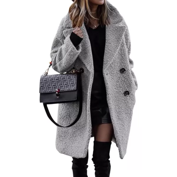 imageBTFBM Womens 2023 Fuzzy Fleece Winter Coat Lapel Long Sleeve Button Down Warm Faux Fur Outwear Sherpa Jacket CardiganSolid Light Grey