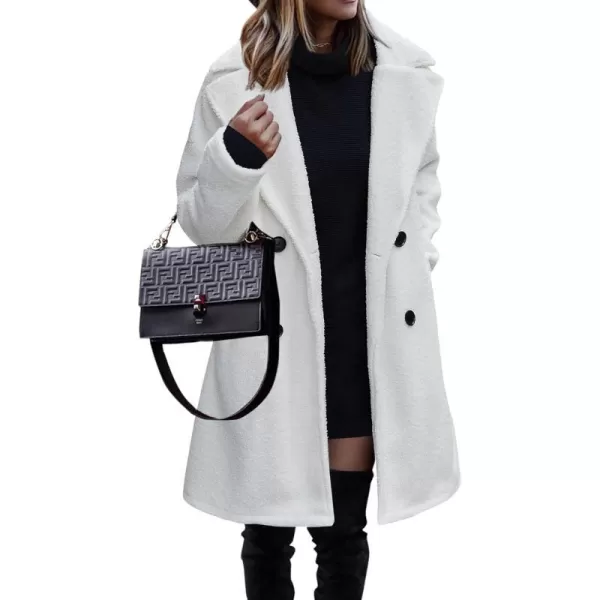 imageBTFBM Womens 2023 Fuzzy Fleece Winter Coat Lapel Long Sleeve Button Down Warm Faux Fur Outwear Sherpa Jacket CardiganSolid White