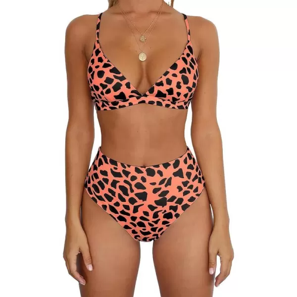 imageBTFBM Womens Bikini Sets 2023 Summer Two Piece Swimsuit High Waisted V Neck Triangle Bathing Suit Casual Beach SwimwearOrange