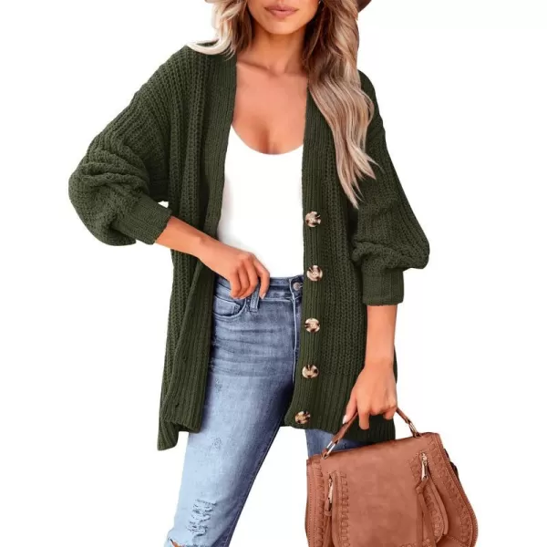 imageBTFBM Womens Button Down Cardigan Coat Long Sleeve Fall Winter Clothes Loose Chunky Knit Open Front Sweater OuterwearSolid Army Green
