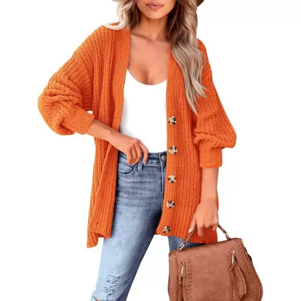 imageBTFBM Womens Button Down Cardigan Coat Long Sleeve Fall Winter Clothes Loose Chunky Knit Open Front Sweater OuterwearSolid Bright Orange