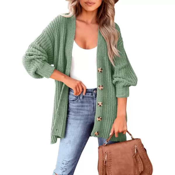 imageBTFBM Womens Button Down Cardigan Coat Long Sleeve Fall Winter Clothes Loose Chunky Knit Open Front Sweater OuterwearSolid Light Green
