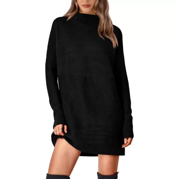 imageBTFBM Womens Casual Knit Long Pullover Sweaters Tops Mock Neck Long Sleeve Oversized Fall Winter Sweater Dresses 2023Solid Black