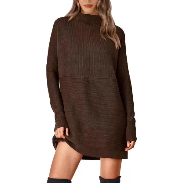 imageBTFBM Womens Casual Knit Long Pullover Sweaters Tops Mock Neck Long Sleeve Oversized Fall Winter Sweater Dresses 2023Solid Coffee