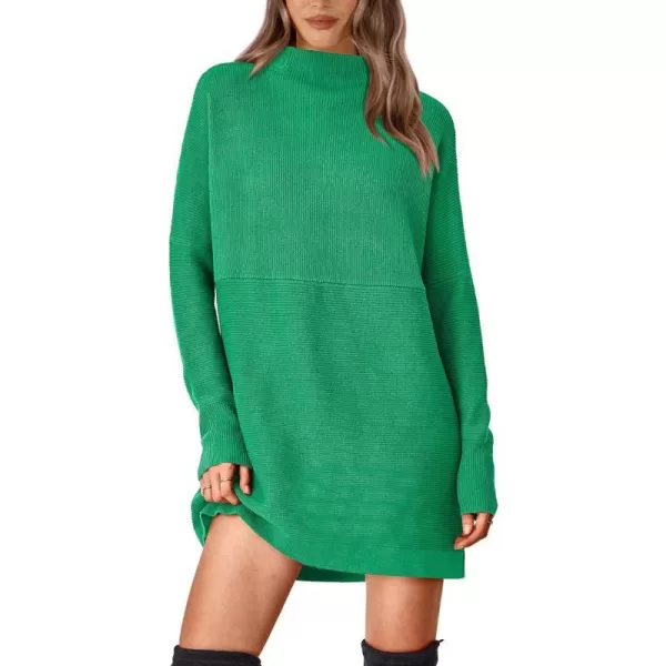 imageBTFBM Womens Casual Knit Long Pullover Sweaters Tops Mock Neck Long Sleeve Oversized Fall Winter Sweater Dresses 2023Solid Green
