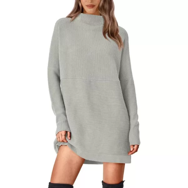 imageBTFBM Womens Casual Knit Long Pullover Sweaters Tops Mock Neck Long Sleeve Oversized Fall Winter Sweater Dresses 2023Solid Light Grey
