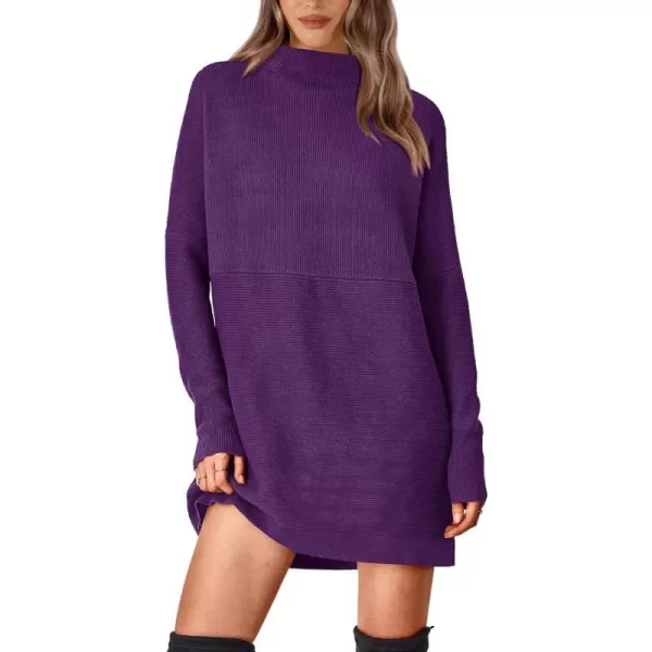 imageBTFBM Womens Casual Knit Long Pullover Sweaters Tops Mock Neck Long Sleeve Oversized Fall Winter Sweater Dresses 2023Solid Purple
