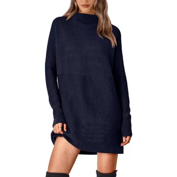 imageBTFBM Womens Casual Knit Long Pullover Sweaters Tops Mock Neck Long Sleeve Oversized Fall Winter Sweater Dresses 2023Solid Royal Blue