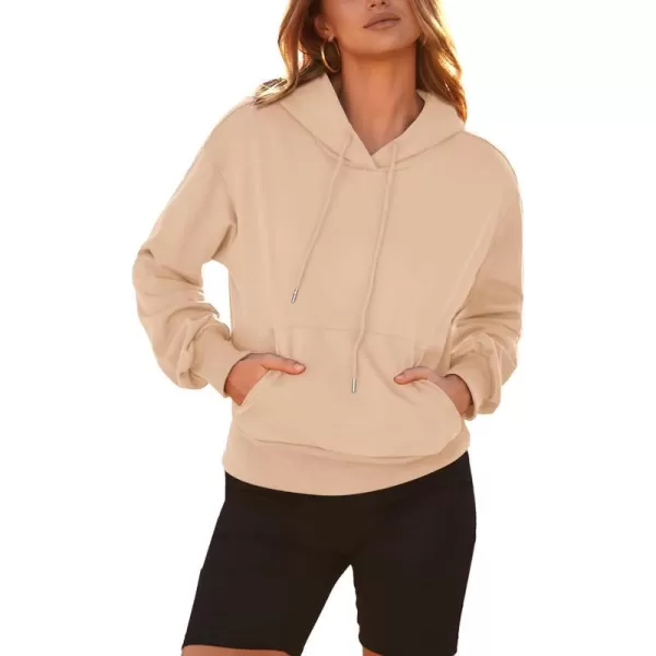 imageBTFBM Womens Casual Long Sleeve Hoodies Pullover Fall Winter 2023 Fashion Drawstring Cropped Sweatshirts Tops PocketsSolid Beige