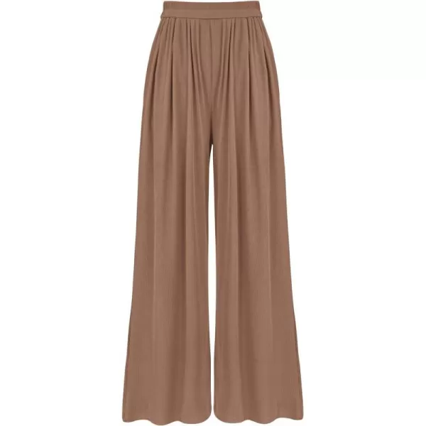 imageBTFBM Womens Casual Wide Leg Pants Spring Summer Clothes Pleated Elastic Waist Loose Palazzo Knit Trousers with PocketsSolid Khaki