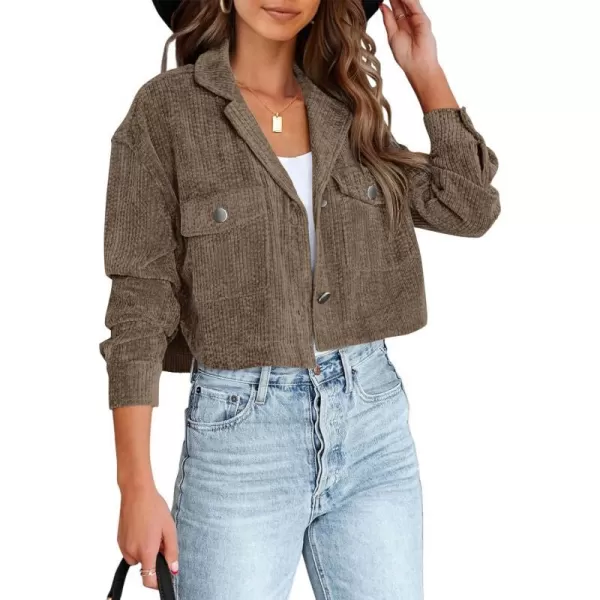 imageBTFBM Womens Corduroy Cropped Jacket 2023 Winter Fall Lapel Button Down Casual Short Shacket Jackets Coats with PocketsSolid Army Green