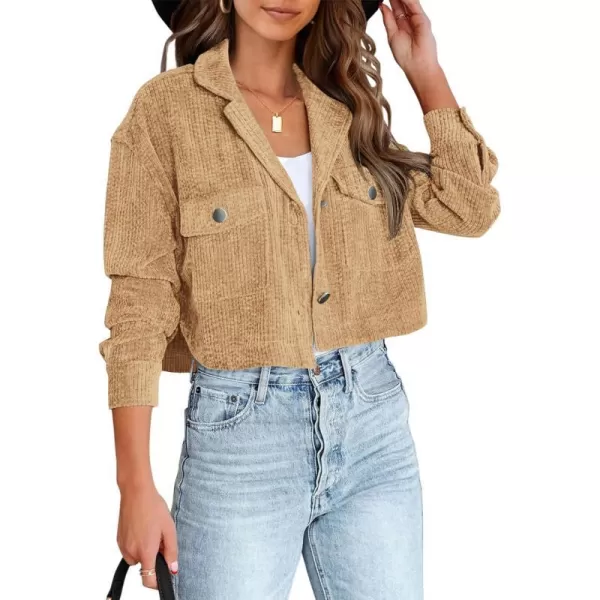 imageBTFBM Womens Corduroy Cropped Jacket 2023 Winter Fall Lapel Button Down Casual Short Shacket Jackets Coats with PocketsSolid Camel