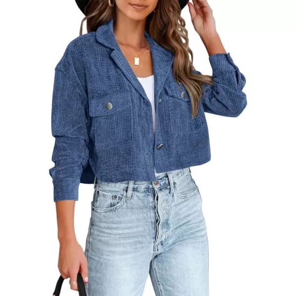 imageBTFBM Womens Corduroy Cropped Jacket 2023 Winter Fall Lapel Button Down Casual Short Shacket Jackets Coats with PocketsSolid Haze Blue