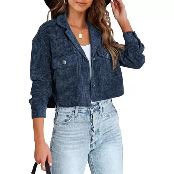 imageBTFBM Womens Corduroy Cropped Jacket 2023 Winter Fall Lapel Button Down Casual Short Shacket Jackets Coats with PocketsSolid Navy