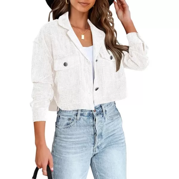 imageBTFBM Womens Corduroy Cropped Jacket 2023 Winter Fall Lapel Button Down Casual Short Shacket Jackets Coats with PocketsSolid White